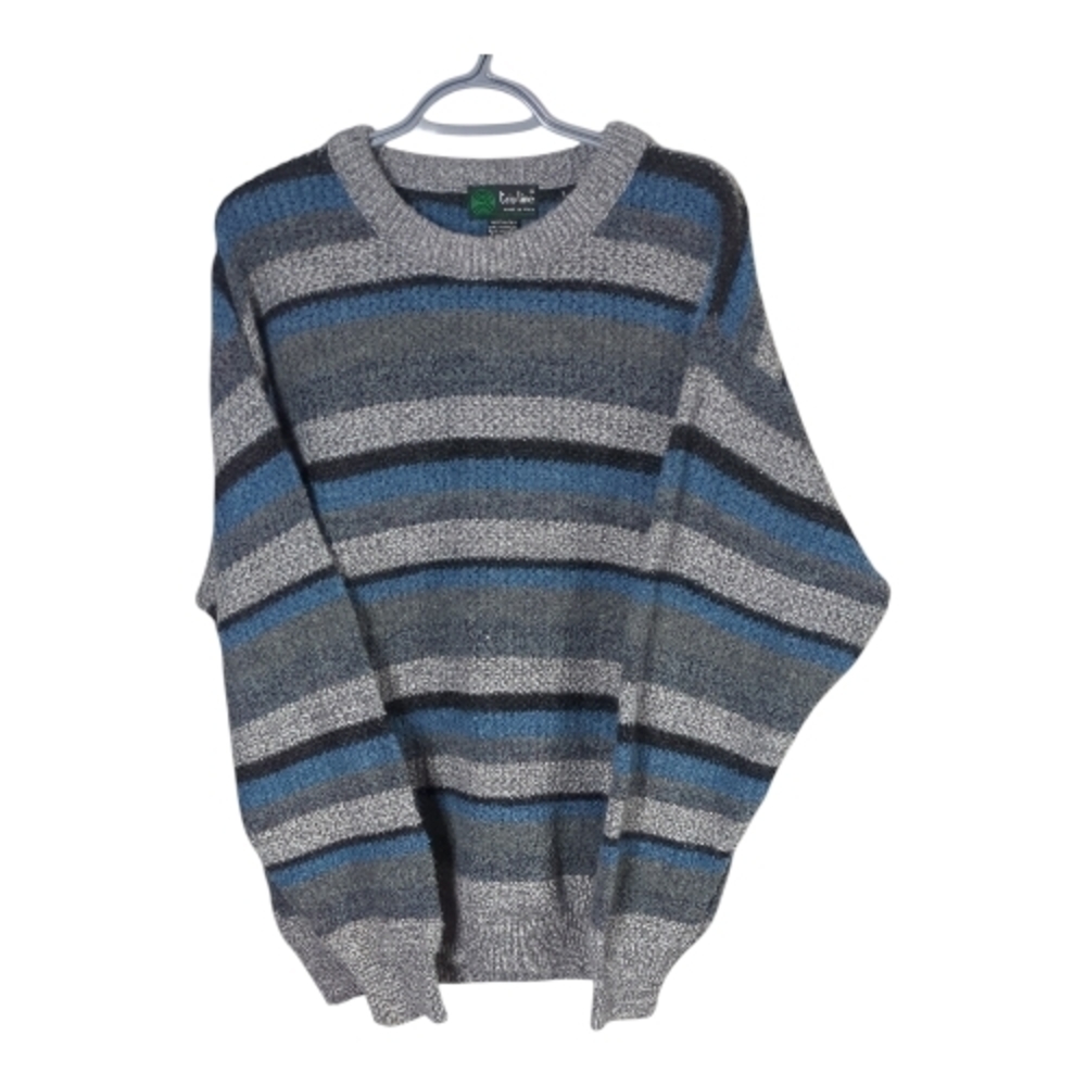 Tris' Line Vintage Wool-blend Striped Crewneck Sweater Gray, Blue, Black Size L